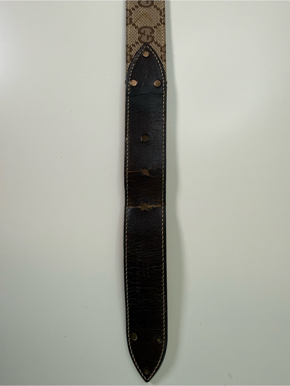 Gucci Vintage GG Monogram Canvas Belt Brown Leather Trim Gold Tone Buckle - Picture 15 of 16